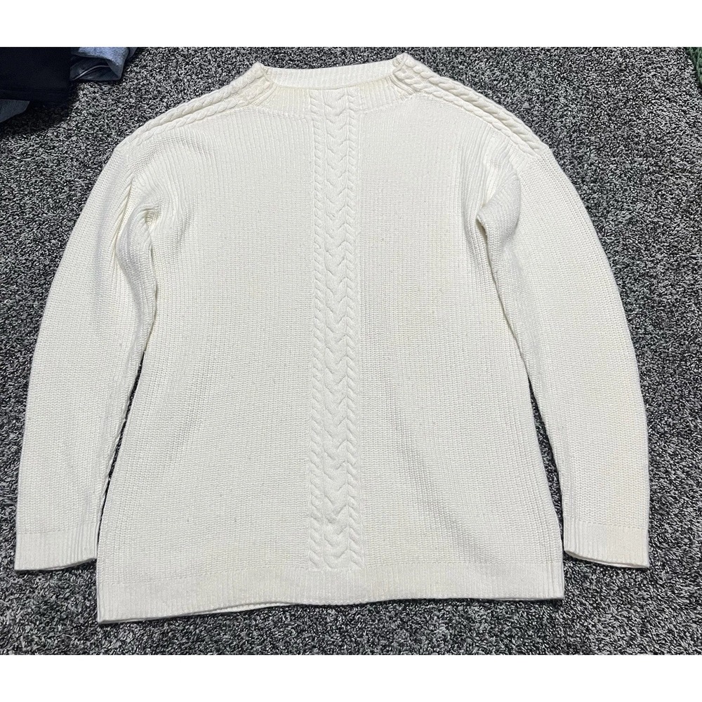 Talbots Cable Knit Sweater Women's L Ivory White  Lamb's  Wool‎ Blend